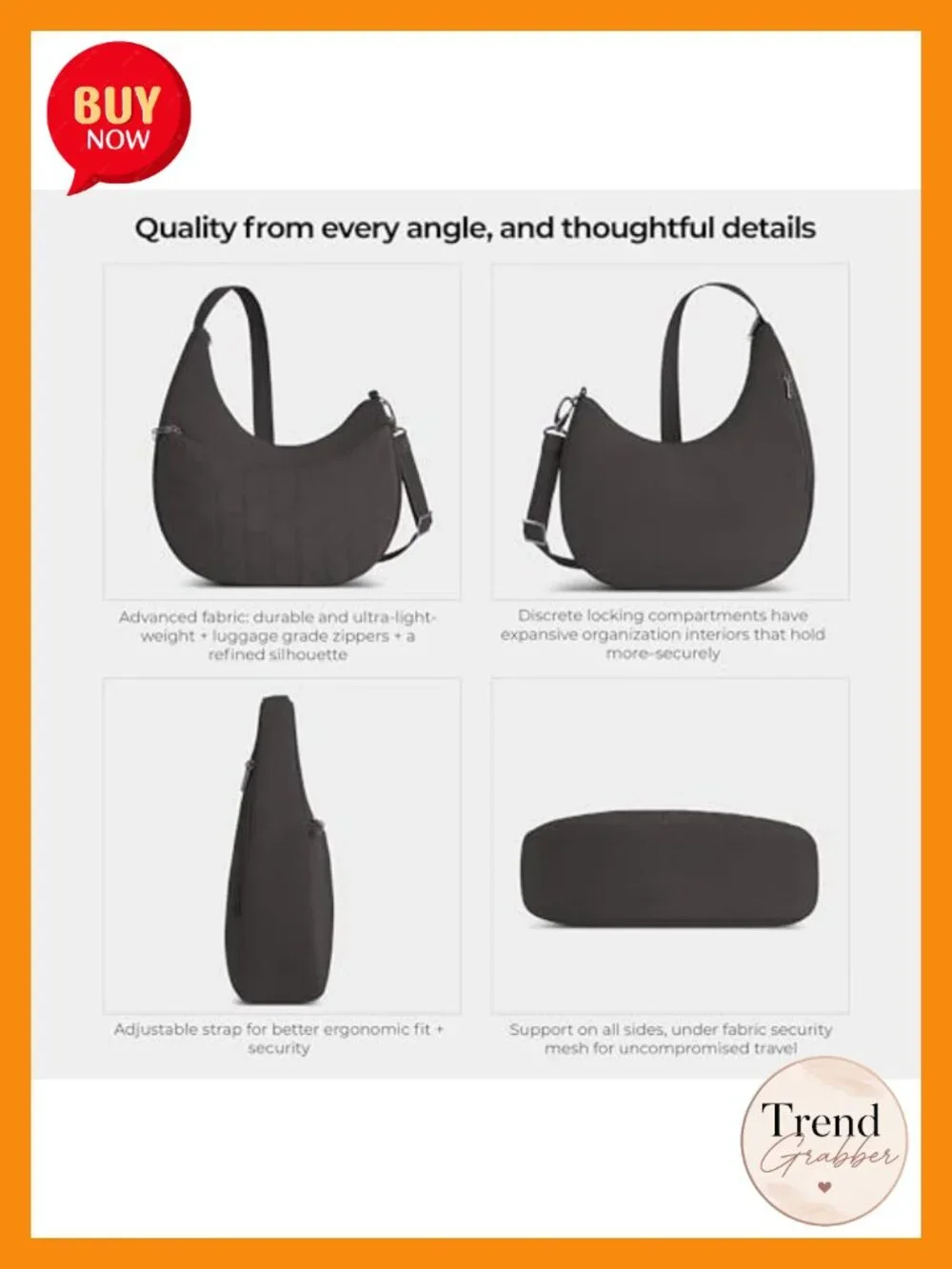 Anti-Theft Hobo with RFID Blocking, Lightweight Nylon